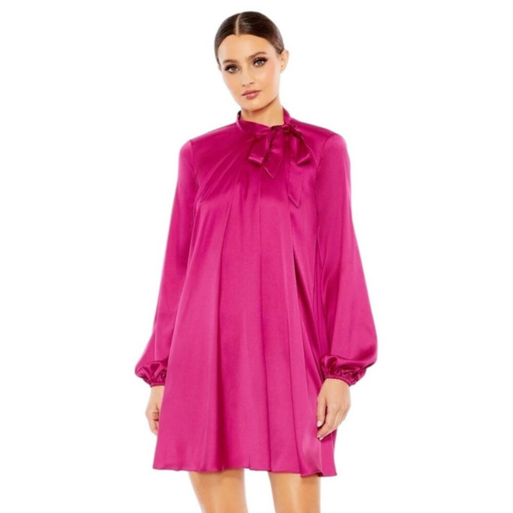 Mac Duggal NEW Size 8 Pink Magenta Long Sleeve Satin Cocktail Mini Dress 55968 - Picture 9 of 9